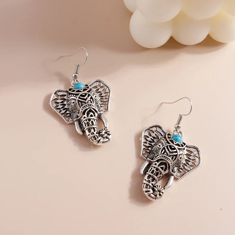 Pendientes Vintage de Elefante en Plata Bohemia