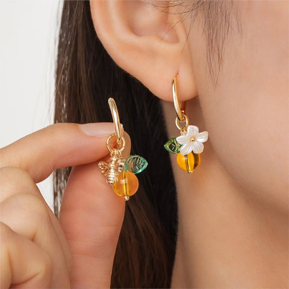 Pendientes de Aro de Abeja y Flor de Naranjo