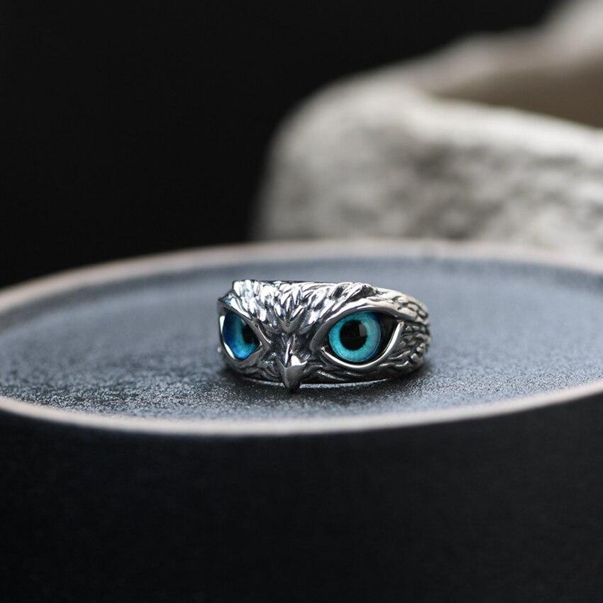 Anillo Ajustable de Búho de la Buena Suerte en Plata y Ópalo