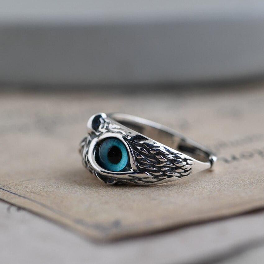 Anillo Ajustable de Búho de la Buena Suerte en Plata y Ópalo