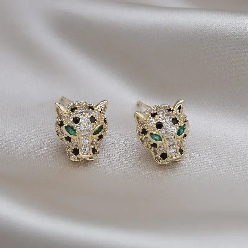 Pendientes de Declaración de Leopardo con Cristales Coloridos