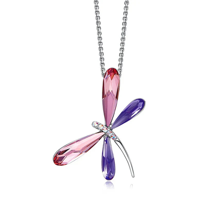 Collar de Libélula Rosa de Cristal