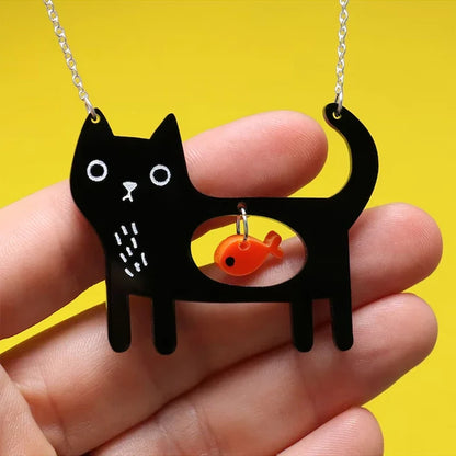 Collar Acrílico Caprichoso de Gato y Pez