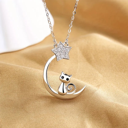 Collar de Gato, Luna y Estrella en Plata de Ley