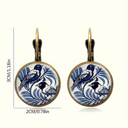 Pendientes de Cúpula de Vidrio de Urraca Azul Vintage