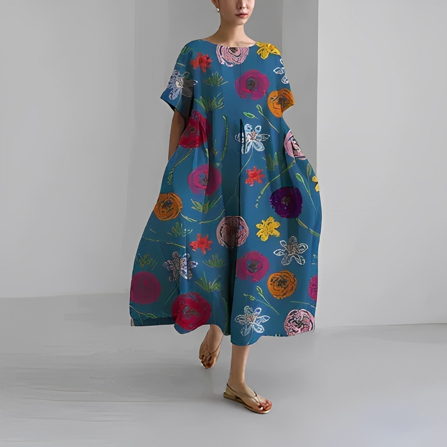 Daisy - Vestido Maxi Suelto de Gran Movimiento Retro