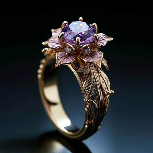 Anillo de Flor de Cristal Púrpura Exótica