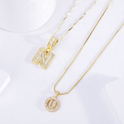Set de Collar Inicial de Letra Pavé | Oro Blanco