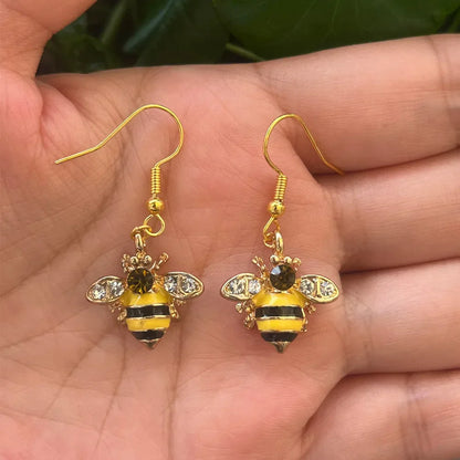 Pendientes de Cristal de Abeja y Panal Dorados