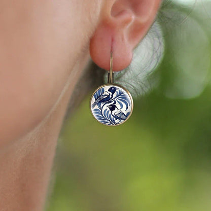 Pendientes de Cúpula de Vidrio de Urraca Azul Vintage