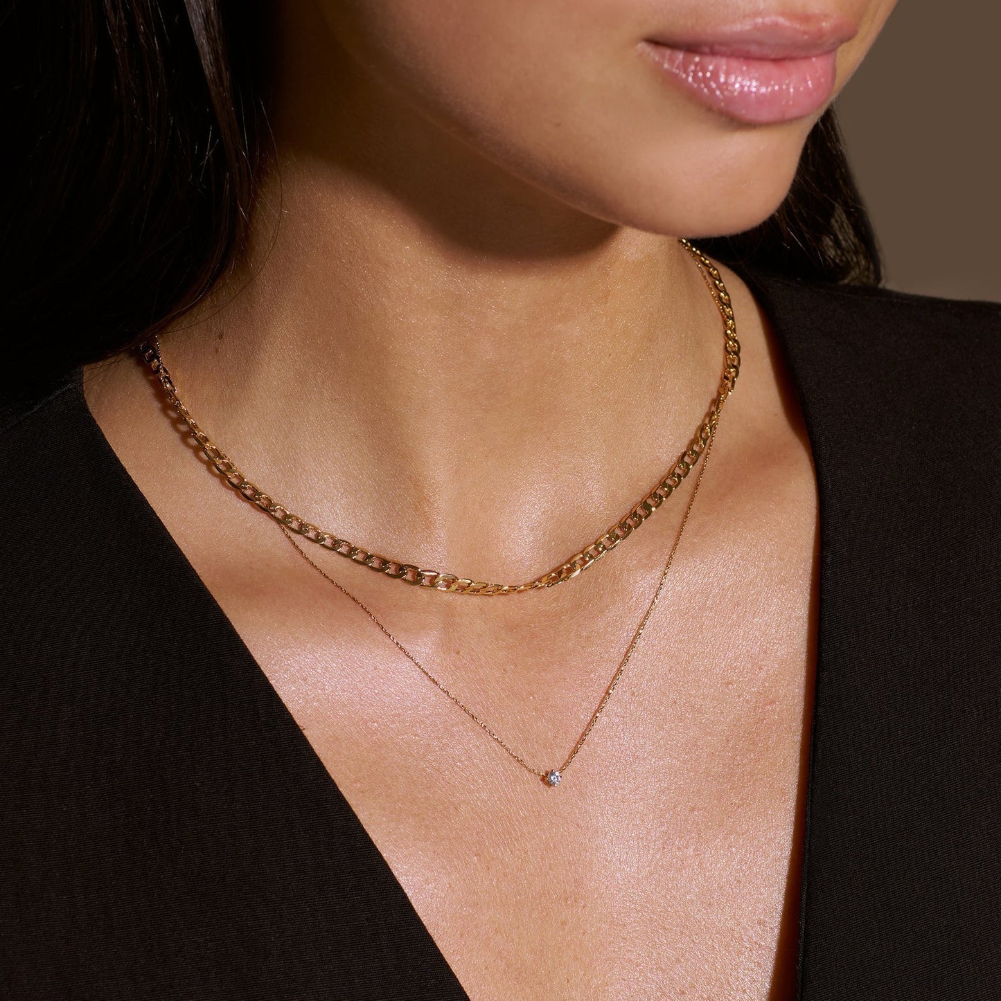 Collar Cadena Curb de Eslabones Planos | Oro Blanco
