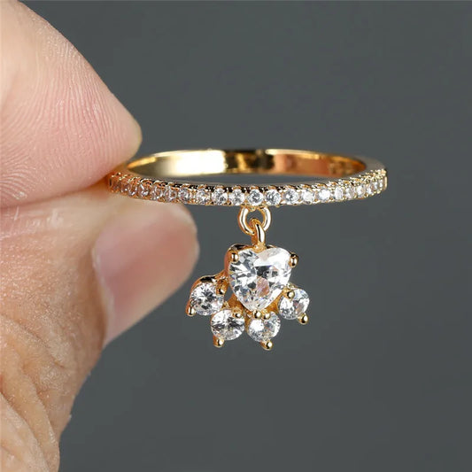 Anillo Vintage de Pata de Gato y Corazón con Piedra