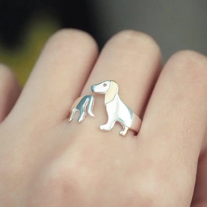 Anillo de Dachshund en Plata de Ley 925