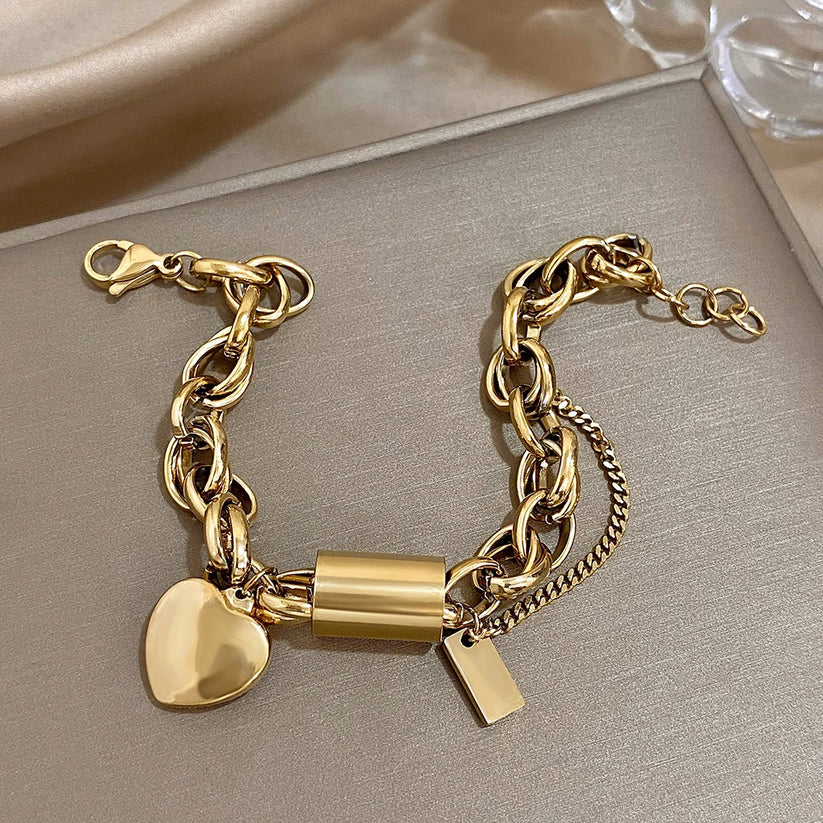 Pulsera Gruesa Heartened | Oro