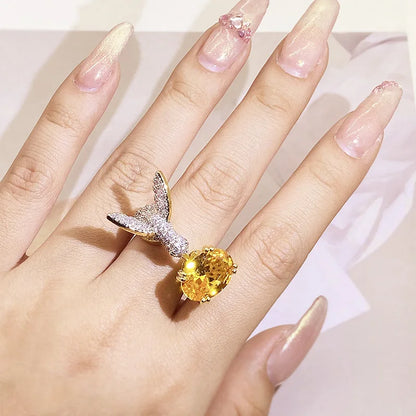 Anillo Ajustable de Colibrí con Piedra Preciosa
