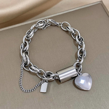 Pulsera Heartened Gruesa | Oro Blanco