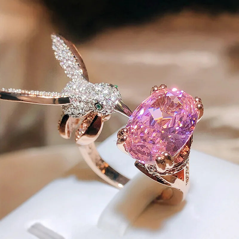 Anillo Ajustable de Colibrí con Piedra Preciosa