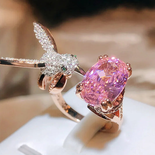 Anillo Ajustable de Colibrí con Piedra Preciosa