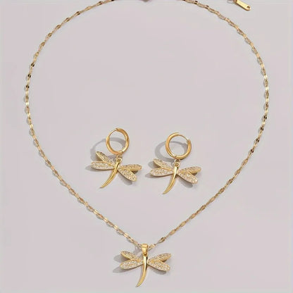 Collar de Libélula Dorado con Pendientes de Regalo