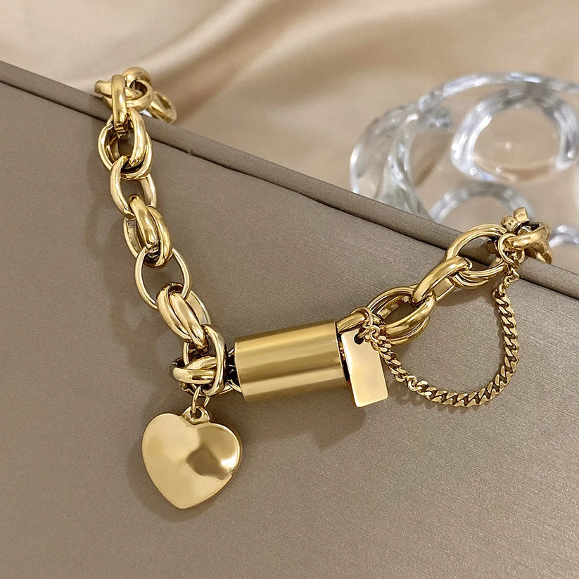 Pulsera Heartened Gruesa | Oro Blanco