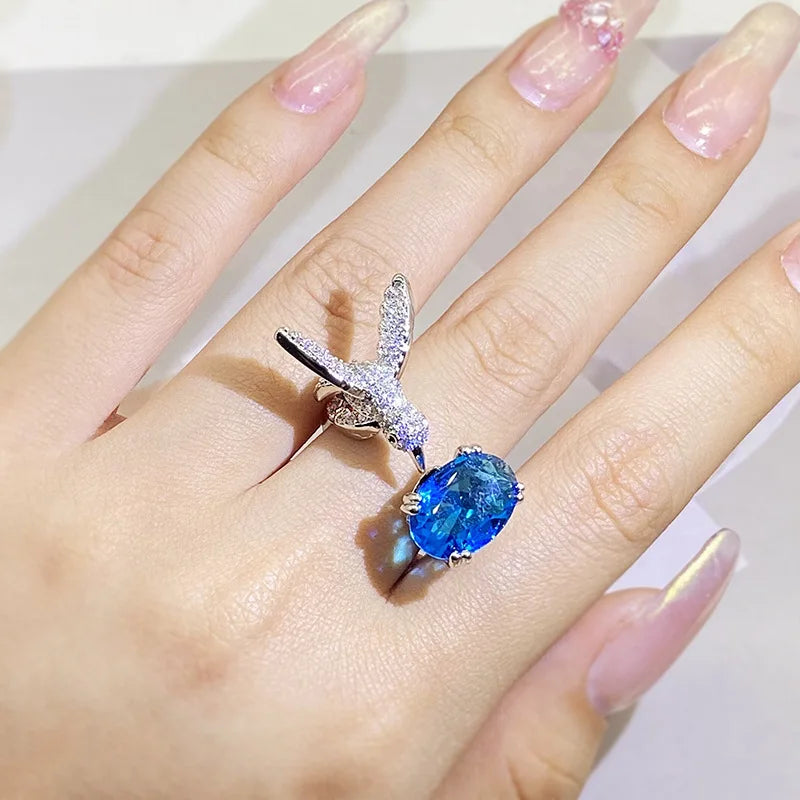 Anillo Ajustable de Colibrí con Piedra Preciosa
