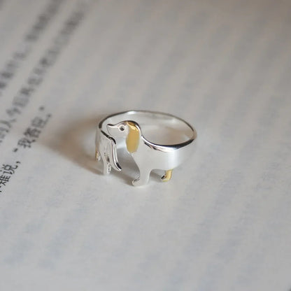 Anillo de Dachshund en Plata de Ley 925