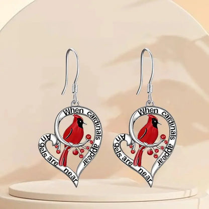 Pendientes Conmemorativos de Cardenal Corazón Colgante