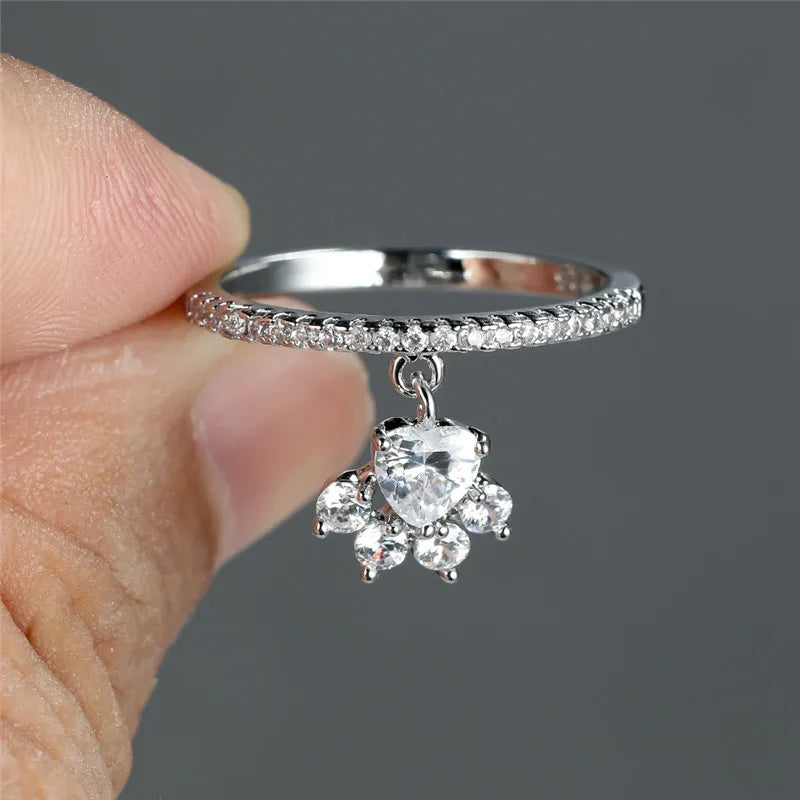 Anillo Vintage de Pata de Gato y Corazón con Piedra