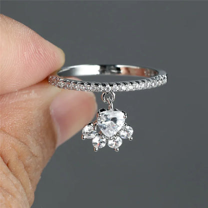 Anillo Vintage de Pata de Gato y Corazón con Piedra