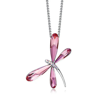 Collar de Libélula Rosa de Cristal