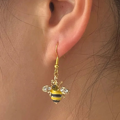 Pendientes de Cristal de Abeja y Panal Dorados