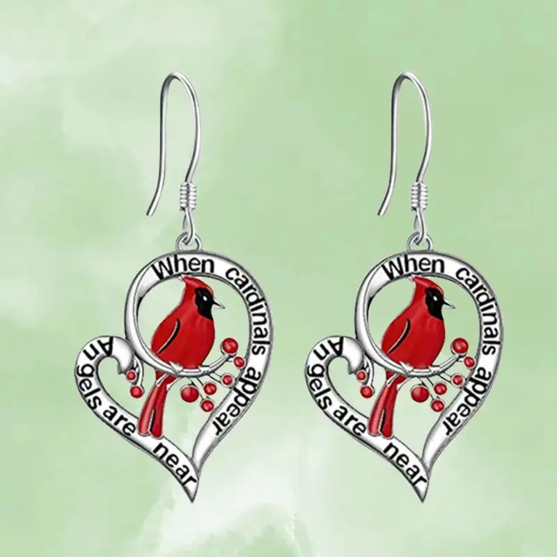 Pendientes Conmemorativos de Cardenal Corazón Colgante