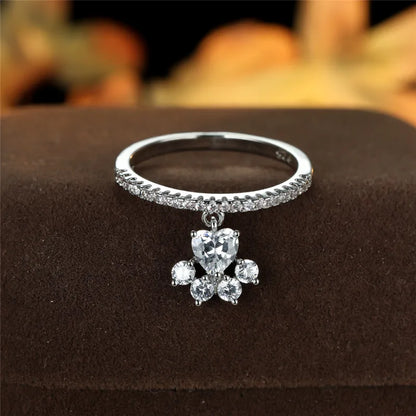 Anillo Vintage de Pata de Gato y Corazón con Piedra