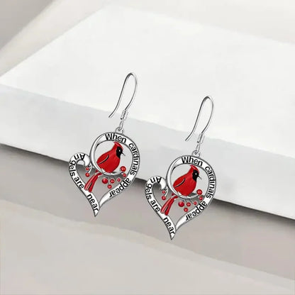 Pendientes Conmemorativos de Cardenal Corazón Colgante