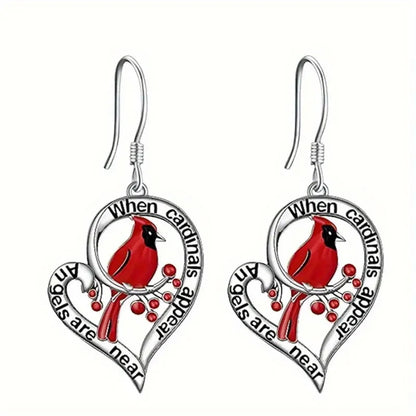 Pendientes Conmemorativos de Cardenal Corazón Colgante