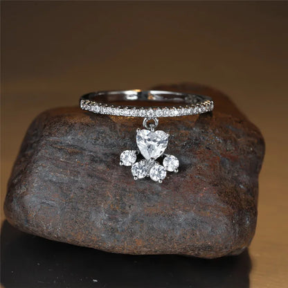 Anillo Vintage de Pata de Gato y Corazón con Piedra