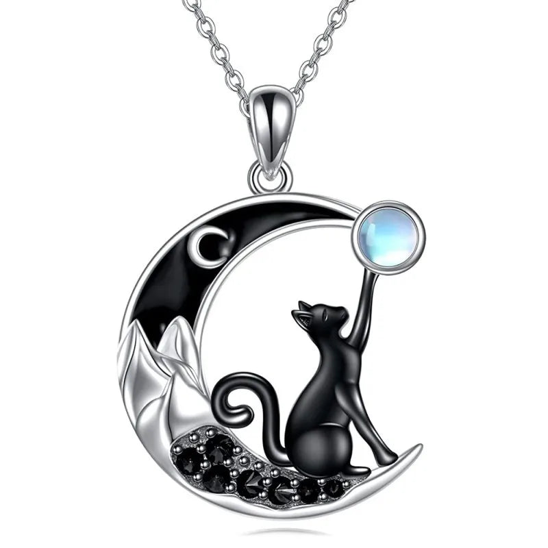 Collar de Gato Negro, Luna y Cristal