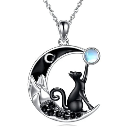 Collar de Gato Negro, Luna y Cristal