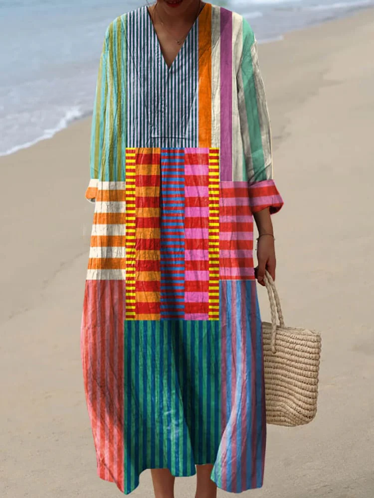 Vestido de Impresión Geométrica Retro para Mujeres