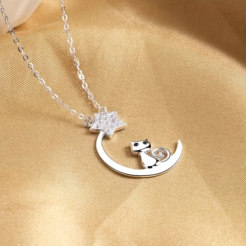 Collar de Gato, Luna y Estrella en Plata de Ley