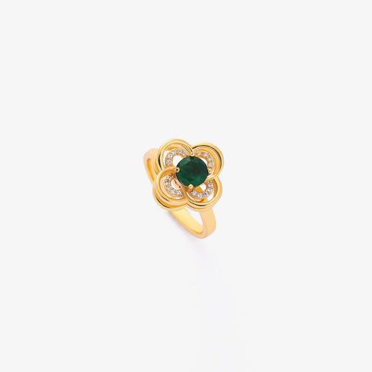 Anillo Giratorio Halo de Trébol con Esmeralda | Oro