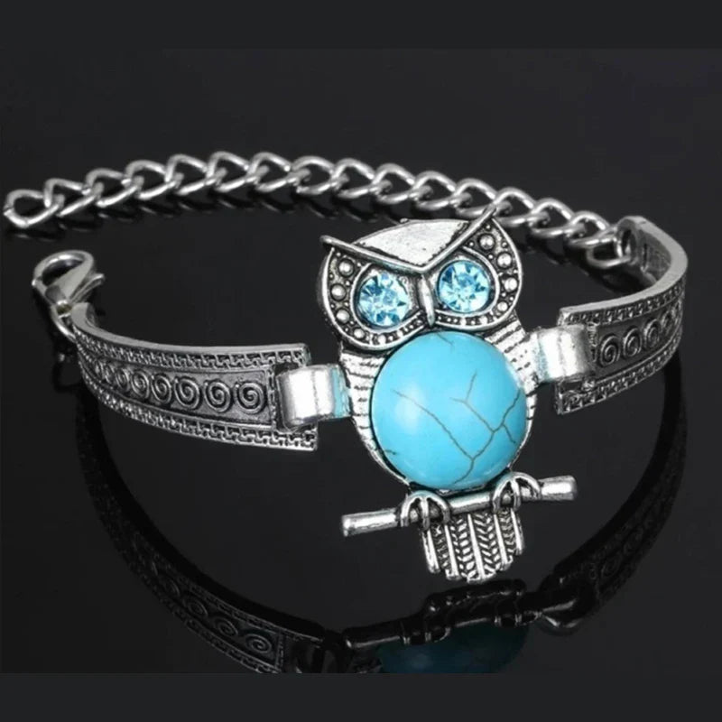 Pulsera Vintage de Dije de Búho Turquesa