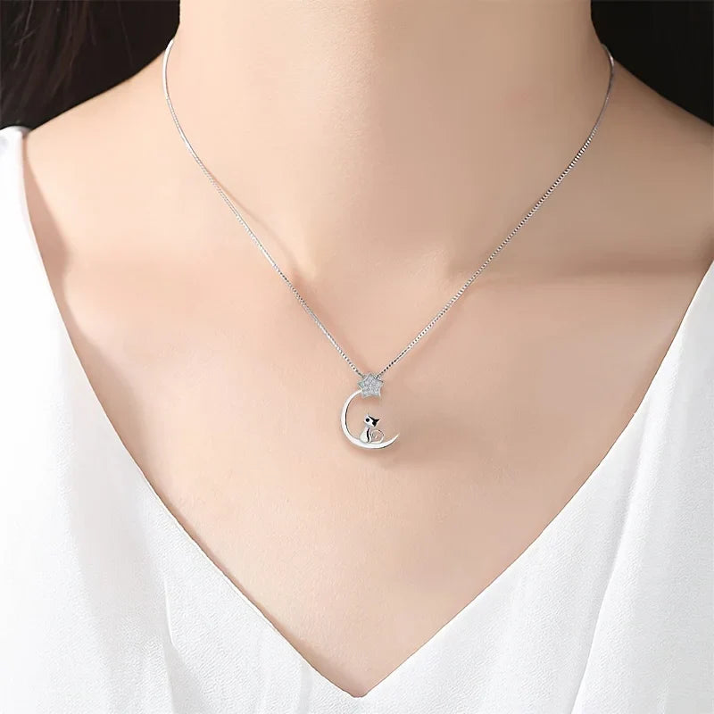 Collar de Gato, Luna y Estrella en Plata de Ley