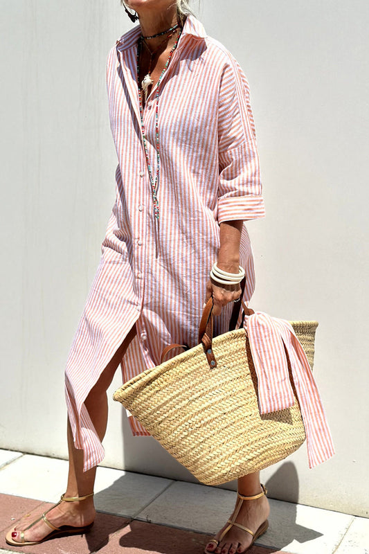 Sophia | Vestido Camisa a Rayas Atemporal con Comodidad Elegante