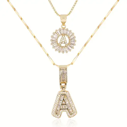 Set de Collar Inicial de Letra Pavé | Oro