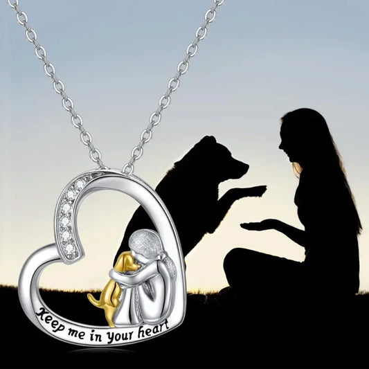 Collar en Plata de Ley 925 diseño de Corazón y Perro con Zirconia