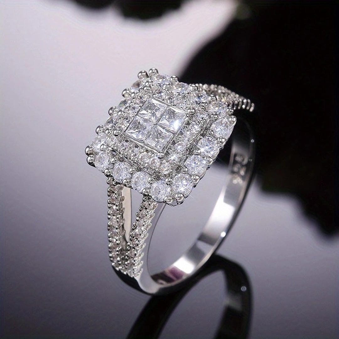 Anillo de Boda de Zirconia en Forma Cuadrada