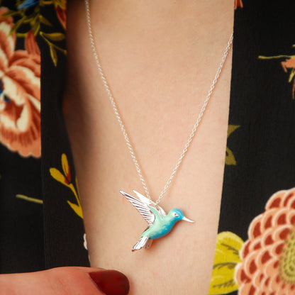 Collar de Colibrí con Esmalte en Plata de Ley