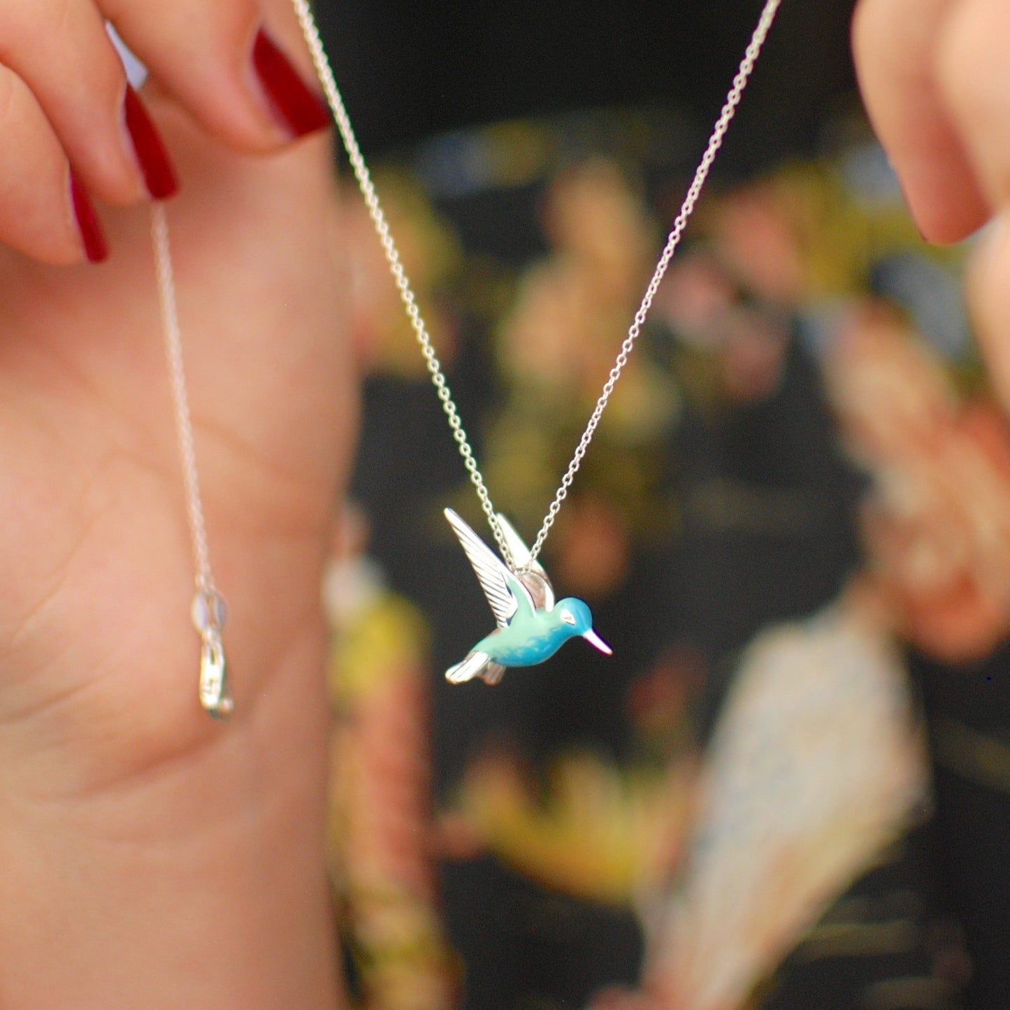 Collar de Colibrí con Esmalte en Plata de Ley
