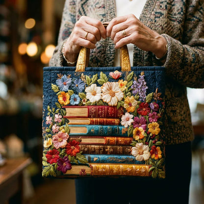 Bolso Artesanal - Impreso Floral y Libros